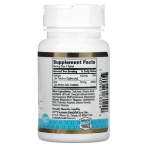 Thực phẩm bổ sung 21st Century Chelated Zinc 50 mg 60 Tablets 740985280249
