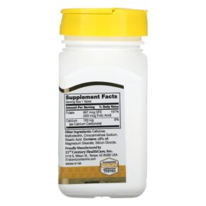 Thực phẩm bổ sung 21st Century Folic Acid 400 mcg 250 Easy to Swallow Tablets 740985213773