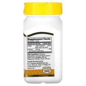 Thực phẩm bổ sung 21st Century Folic Acid 800 mcg 180 Easy to Swallow Tablets 740985225639
