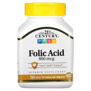 Thực phẩm chức năng 21st Century Folic Acid 800 mcg 180 Easy to Swallow Tablets 740985225639