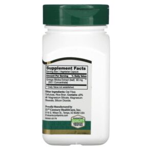 Thực phẩm bổ sung 21st Century Ginkgo Biloba Extract Standardized 60 Vegetarian Capsules 740985212493