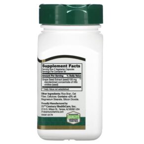 Thực phẩm bổ sung 21st Century Grape Seed Extract Standardized 60 Vegetarian Capsules 740985213780