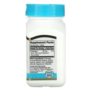 Thực phẩm bổ sung 21st Century Potassium Gluconate 595 mg 110 Tablets 740985213872