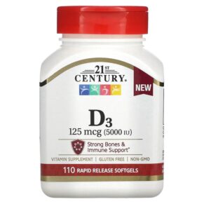 Thực phẩm chức năng 21st Century Vitamin D3 125 mcg 110 Rapid Release Softgels 740985280591