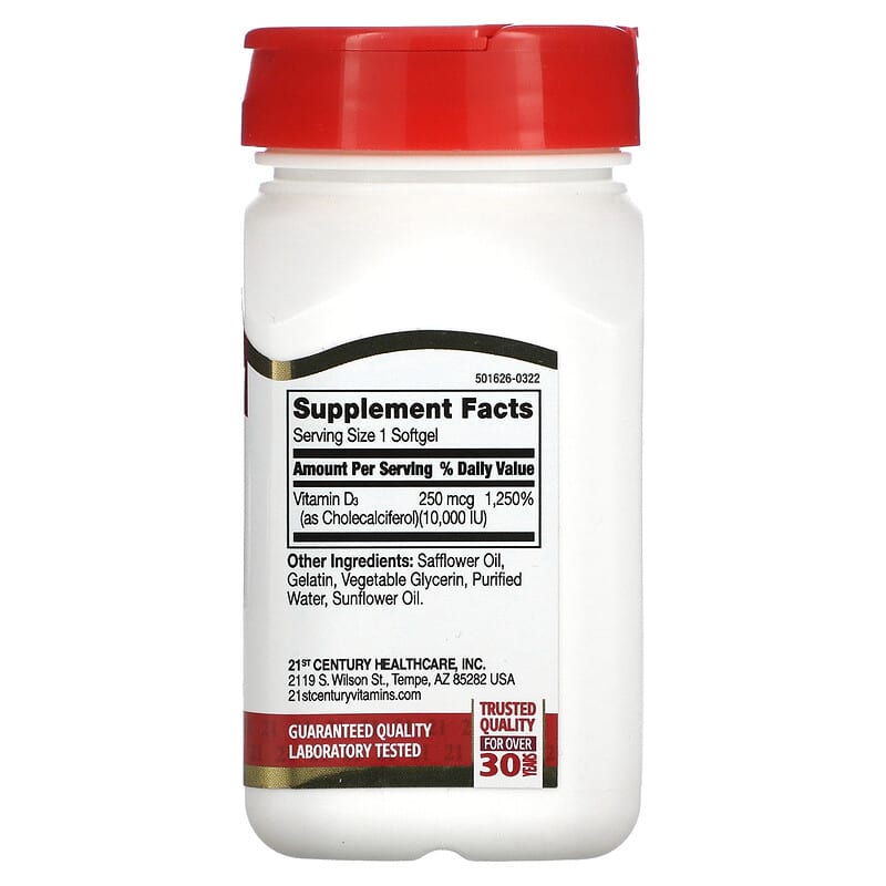 21st Century Vitamin D3 250 mcg (10.000 IU) 110 Rapid Release Softgels 2 Thực phẩm bổ sung 21st Century Vitamin D3 250 mcg (10.000 IU) 110 Rapid Release Softgels 740985280607