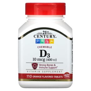 Thực phẩm chức năng 21st Century Vitamin D3 Chewable Orange 100 mcg (400 IU) 110 Tablets 740985273807