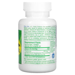 Thực phẩm bổ sung A.C. Grace Company Unique E Tocotrienol Tocopherol-Free 60 Softgels 894612020101
