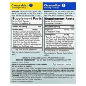 Thực phẩm bổ sung Advanced Naturals CleanseMax 30-Day Advanced Total Body Cleanse 2 Bottles 60 Vegetable Capsules Each 631257422224