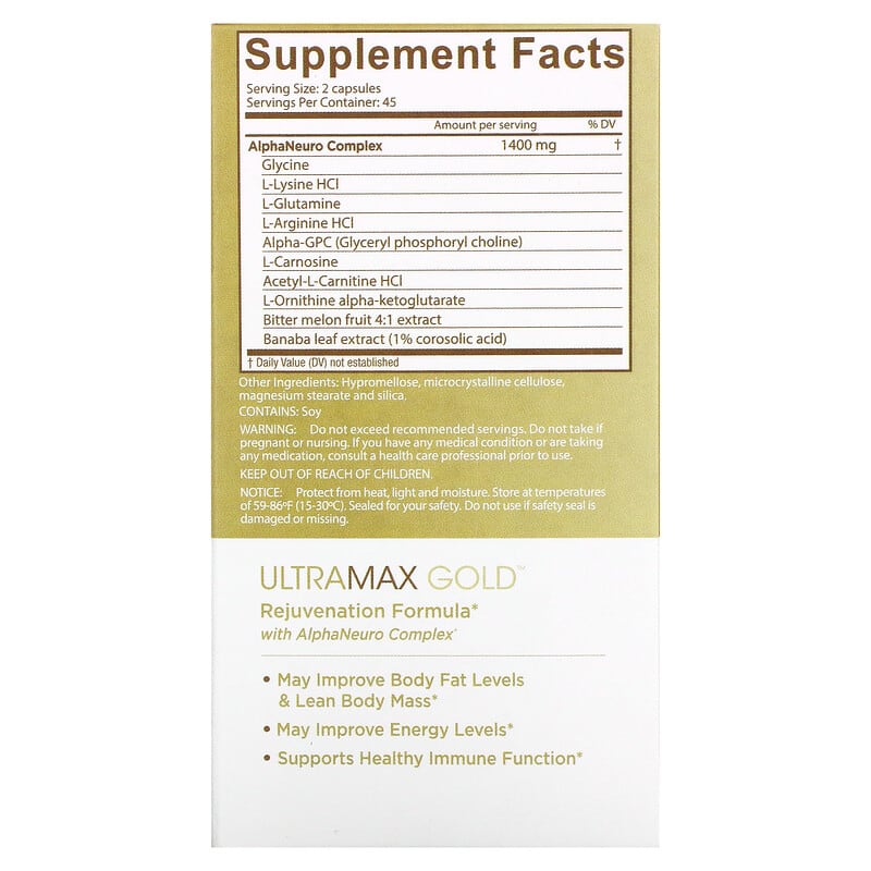 Ageless Foundation Laboratories UltraMax Gold with AlphaNeuro Complex 90 Veg Capsules 2 Thực phẩm bổ sung Ageless Foundation Laboratories UltraMax Gold with AlphaNeuro Complex 90 Veg Capsules 691546001400