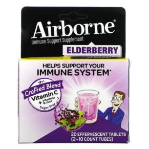Thực phẩm chức năng AirBorne Immune Support Supplement Elderberry 2 Tubes 10 Effervescent Tablets Each 647865903789