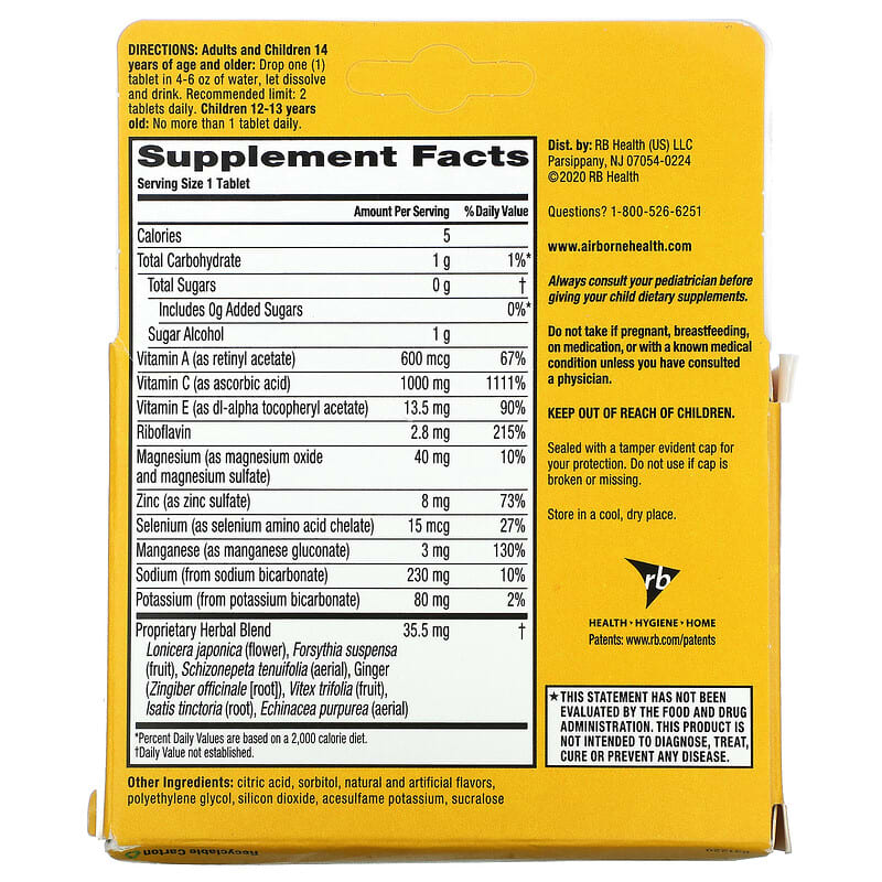 AirBorne Immune Support Supplement Zesty Orange 2 Tubes 10 Effervescent Tablets Each 2 Thực phẩm bổ sung AirBorne Immune Support Supplement Zesty Orange 2 Tubes 10 Effervescent Tablets Each 647865962984