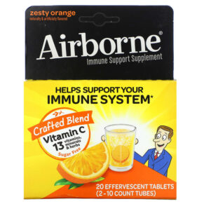 Thực phẩm chức năng AirBorne Immune Support Supplement Zesty Orange 2 Tubes 10 Effervescent Tablets Each 647865962984