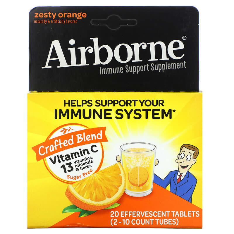 AirBorne Immune Support Supplement Zesty Orange 2 Tubes 10 Effervescent Tablets Each 8 Thực phẩm chức năng AirBorne Immune Support Supplement Zesty Orange 2 Tubes 10 Effervescent Tablets Each 647865962984