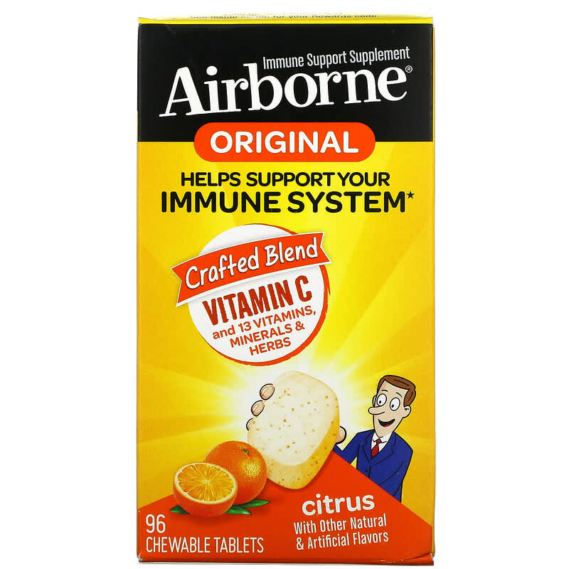 AirBorne Original Immune Support Supplement Citrus 96 Chewable Tablets 8 Thực phẩm chức năng AirBorne Original Immune Support Supplement Citrus 96 Chewable Tablets 647865962977