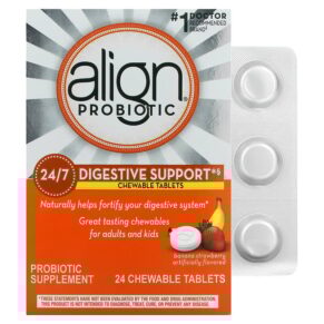 Thực phẩm chức năng Align Probiotics 24/7 Digestive Support Banana Strawberry 24 Chewable Tablets 037000961680