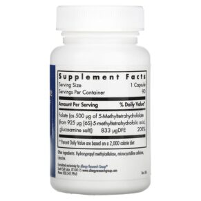 Thực phẩm bổ sung Allergy Research Group QuatreActiv Folate 4th Generation 5-MTHF 90 Vegetarian Capsules 713947765306