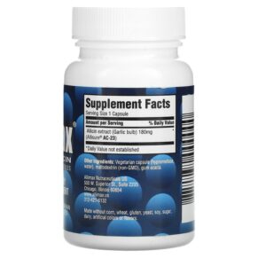 Thực phẩm bổ sung Allimax 100% Allicin Powder Capsules 180 mg 30 Vegetarian Capsules 872232000000