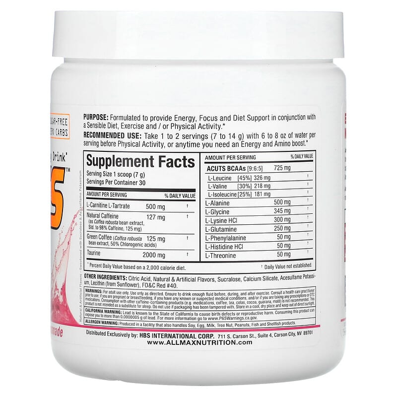 ALLMAX ACUTS Amino-Charged Energy Drink Pink Lemonade 7.4 oz (210 g) 2 Thực phẩm bổ sung ALLMAX ACUTS Amino-Charged Energy Drink Pink Lemonade 7.4 oz (210 g) 665553225357
