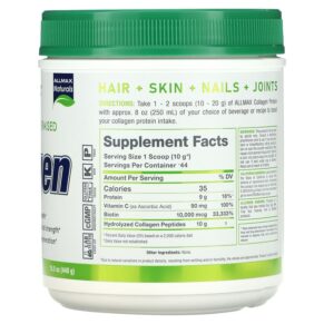 Thực phẩm bổ sung ALLMAX Grass Fed & Pasture Raised Collagen with Biotin & Vitamin C Unflavored 15.5 oz (440 g) 665553228402