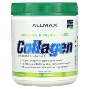 Thực phẩm chức năng ALLMAX Grass Fed & Pasture Raised Collagen with Biotin & Vitamin C Unflavored 15.5 oz (440 g) 665553228402