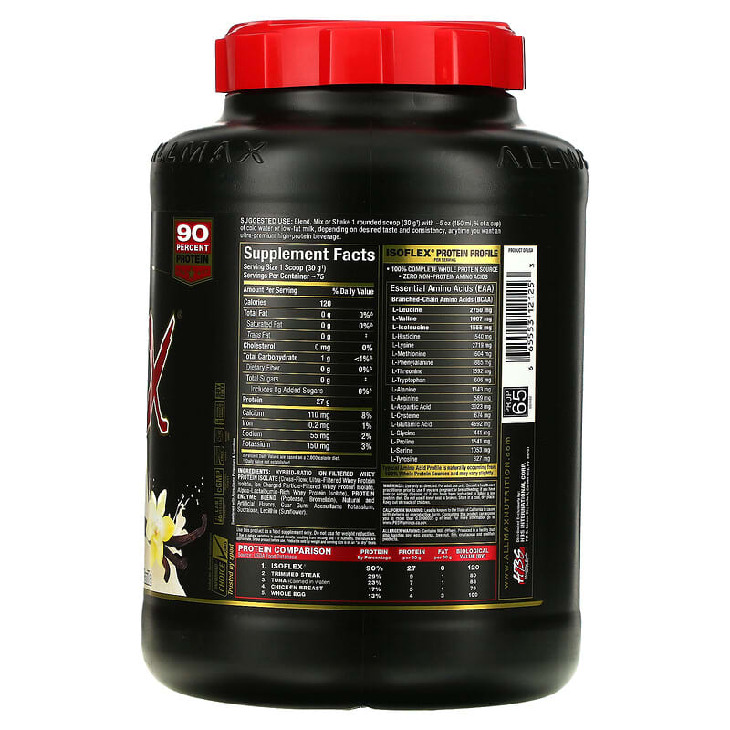 ALLMAX Isoflex Pure Whey Protein Isolate Vanilla 5 lbs (2.27 kg) 2 Thực phẩm bổ sung ALLMAX Isoflex Pure Whey Protein Isolate Vanilla 5 lbs (2.27 kg) 665553121253