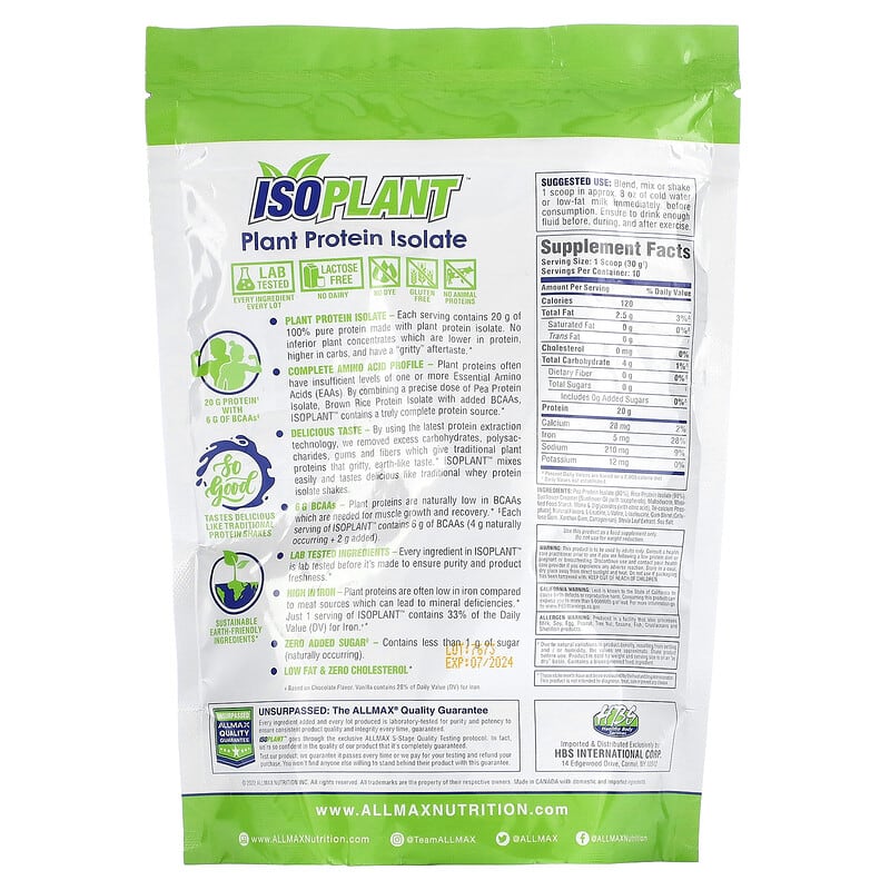 ALLMAX Isoplant Plant Protein Isolate Vanilla 10.6 oz (300 g) 2 Thực phẩm bổ sung ALLMAX Isoplant Plant Protein Isolate Vanilla 10.6 oz (300 g) 665553229607