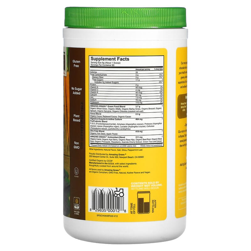 Amazing Grass Green Blend Superfood Chocolate 1.06 oz (480 g) 2 Thực phẩm bổ sung Amazing Grass Green Blend Superfood Chocolate 1.06 oz (480 g) 829835000128