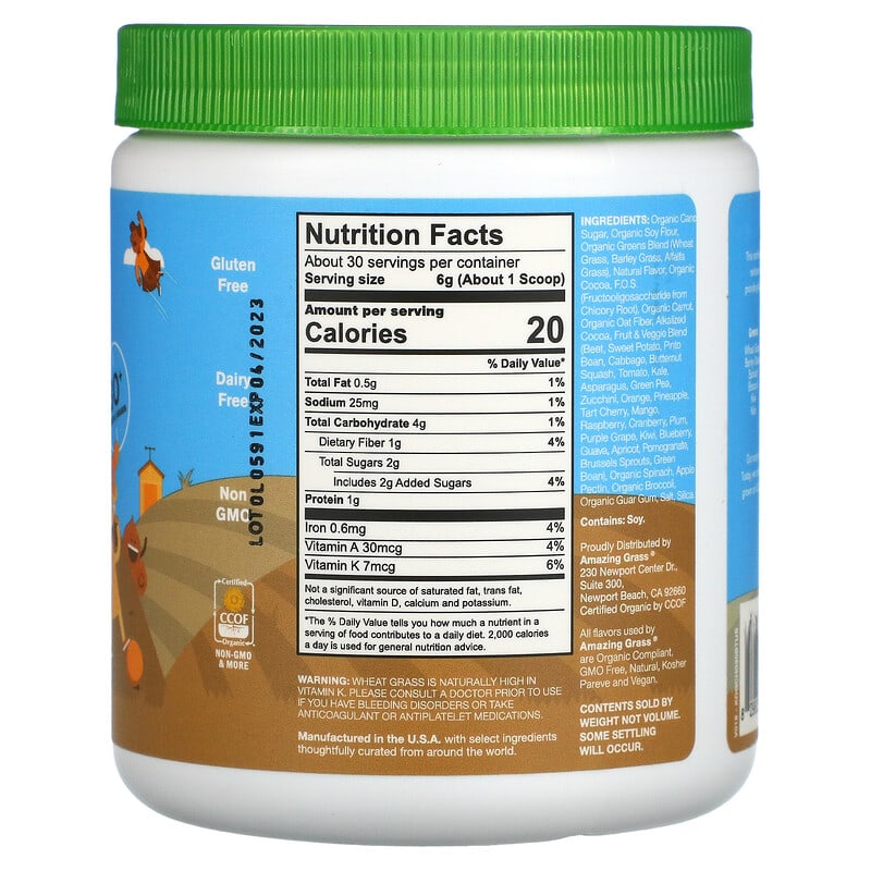 Amazing Grass Kidz Superfood Outrageous Chocolate 6.35 oz (180 g) 2 Thực phẩm bổ sung Amazing Grass Kidz Superfood Outrageous Chocolate 6.35 oz (180 g) 829835543731