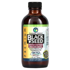 Thực phẩm chức năng Amazing Herbs Black Seed 100% Pure Cold-Pressed Black Cumin Seed Oil 4 fl oz (120 ml) 665231120042