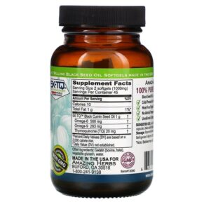 Thực phẩm bổ sung Amazing Herbs Black Seed 500 mg 90 Softgel Capsules 665231130904