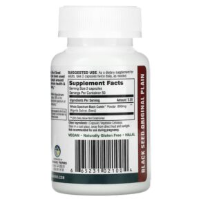 Thực phẩm bổ sung Amazing Herbs Black Seed Original Plain 100 Vegetarian Capsules 665231021004