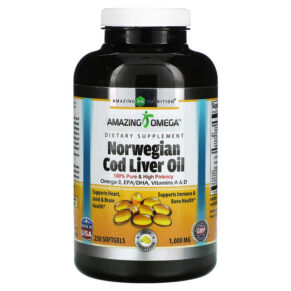 Thực phẩm chức năng Amazing Nutrition Norwegian Cod Liver Oil Lemon 1.000 mg 250 Softgels 810180021098