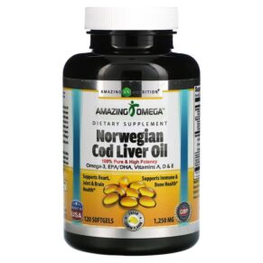 Thực phẩm chức năng Amazing Nutrition Norwegian Cod Liver Oil Lemon 1.250 mg 120 Softgels 810180029377