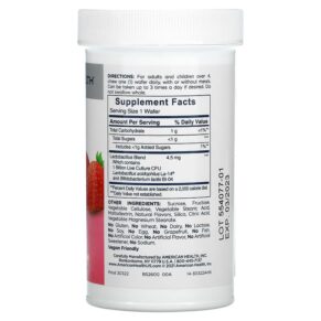American Health Chewable Acidophilus Natural Strawberry 60 Chewable Wafers 3 Thực phẩm bổ sung American Health Chewable Acidophilus Natural Strawberry 60 Chewable Wafers 076630303224