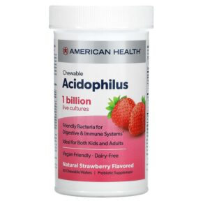 Thực phẩm chức năng American Health Chewable Acidophilus Natural Strawberry 60 Chewable Wafers 076630303224