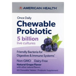Thực phẩm chức năng American Health Once Daily Chewable Probiotic Natural Grape 5 Billion CFU 60 Chewable Tablets 076630300780