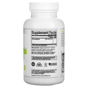 Thực phẩm bổ sung Arthur Andrew Medical Serretia Pure Serrapeptase 125.000 SPU 180 Capsules 855571001662