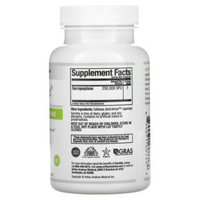 Thực phẩm bổ sung Arthur Andrew Medical Serretia Pure Serrapeptase 125.000 SPU 90 Capsules 855571001594