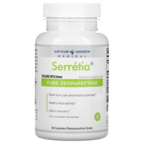Thực phẩm chức năng Arthur Andrew Medical Serretia Pure Serrapeptase 125.000 SPU 90 Capsules 855571001594