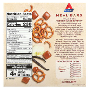 Thực phẩm bổ sung Atkins Protein Meal Replacement Vanilla Caramel Pretzel 5 Bars 2.12 oz (60 g) 637480000635