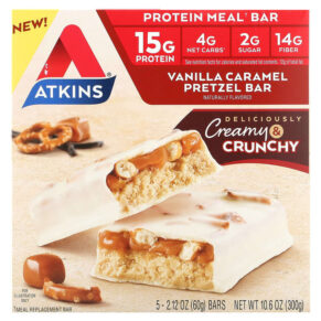 Thực phẩm chức năng Atkins Protein Meal Replacement Vanilla Caramel Pretzel 5 Bars 2.12 oz (60 g) 637480000635