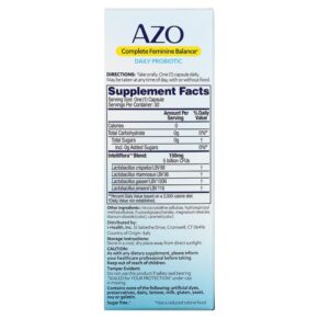 Thực phẩm bổ sung Azo Complete Feminine Balance Daily Probiotic 5 Billion 30 Once Daily Capsules 787651760162