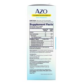 Thực phẩm bổ sung Azo Complete Feminine Balance Daily Probiotic 5 Billion Active Cultures 60 Once Daily Capsules 787651760186