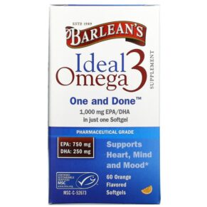 Thực phẩm chức năng Barlean's Ideal Omega 3 Orange 1.000 mg EPA/DHA 60 Softgels 705875610193