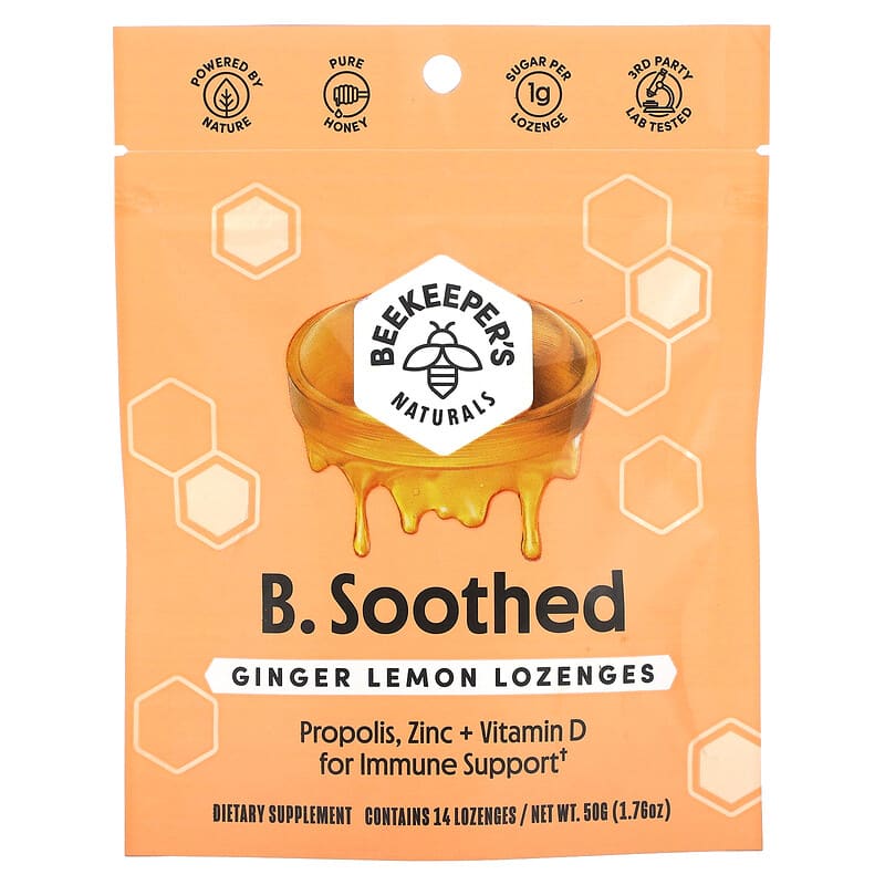 Beekeeper's Naturals B.Soothed Ginger Lemon Lozenges 14 Lozenges 8 Thực phẩm chức năng Beekeeper's Naturals B.Soothed Ginger Lemon Lozenges 14 Lozenges 834706000138