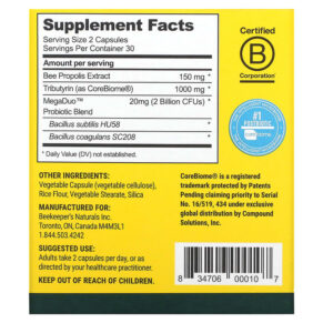Thực phẩm bổ sung Beekeeper's Naturals Propolis Complete Gut Health 60 Vegetarian Capsules 834706000107