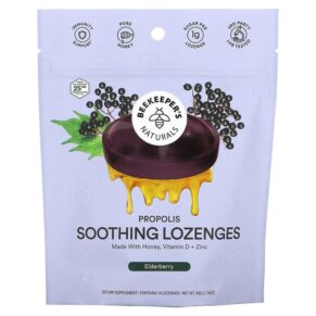 Thực phẩm chức năng Beekeeper's Naturals Propolis Soothing Lozenges Elderberry 14 Lozenges 628055142638
