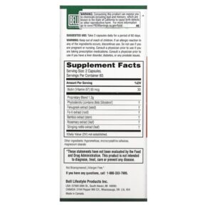Thực phẩm bổ sung Bell Lifestyle Natural Superior Hair Formula 120 Veggie Capsules 771733110501
