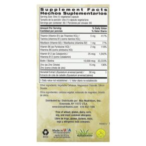 Thực phẩm bổ sung Bio Nutrition Healthy Hair with Biotin 10.000 Plus 60 Vegetarian Capsules 854936003297