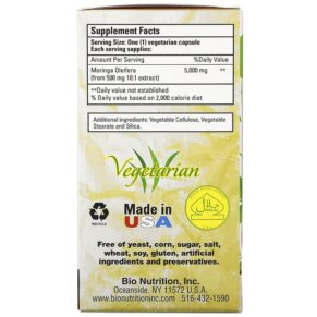 Thực phẩm bổ sung Bio Nutrition Moringa Super Food 5.000 mg 60 Vegetable Capsules 854936003129